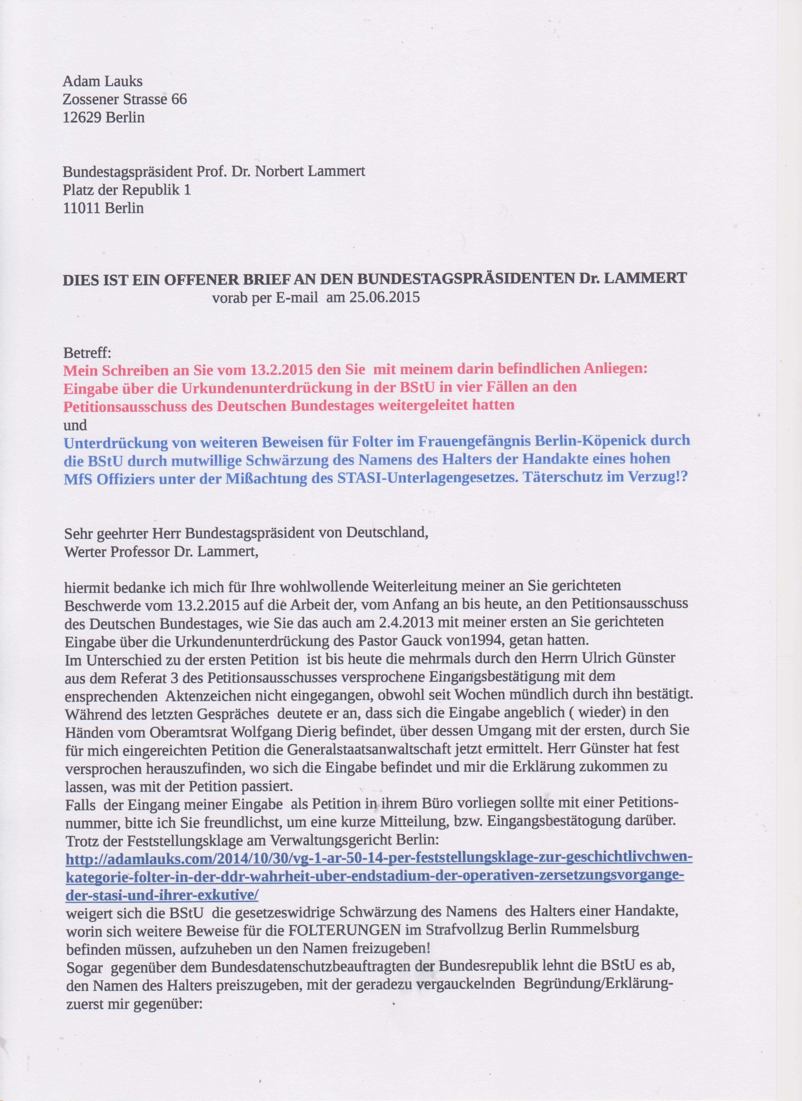 Offener Brief An Den Deutschen Bundestag Und An Alle Abgeordneten